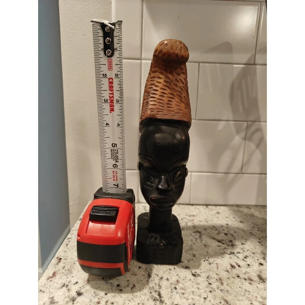 Vintage African Wood Hand Carved Wooden Sculpture Head